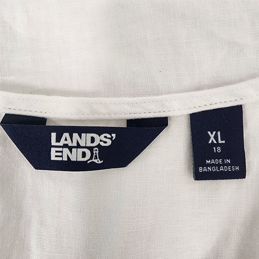 Lands' End Women's Sleeveless 100% Linen Top XL 18 White V Neck Gathered Yoke - Picture 6 of 9